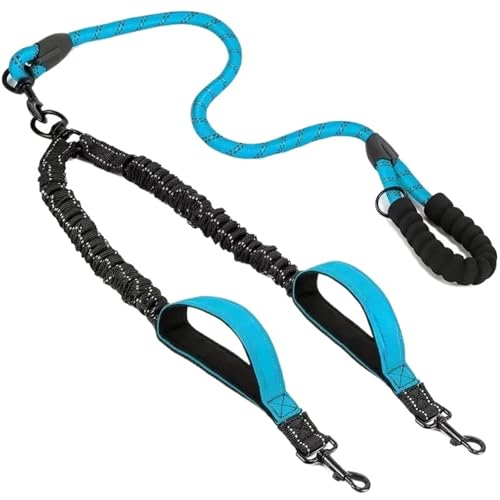 Reflektierende Doppel-Hundeleine Mit Zwei Zusätzlichen Griffen for Den Verkehr: 360° Drehbar, Kein Verheddern, Doppel-Leine for Spazierengehen(Sky Blue) von Ouxk