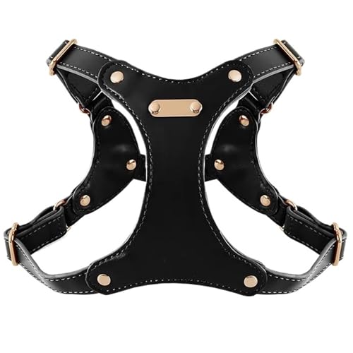 Verstellbares Hundegeschirr Und Leine Aus Weichem Leder for Kleine Und Mittelgroße Hunde. Bequemer Brustgurt for Sicheres Spazierengehen.(Black Chest Strap,M) von Ouxk