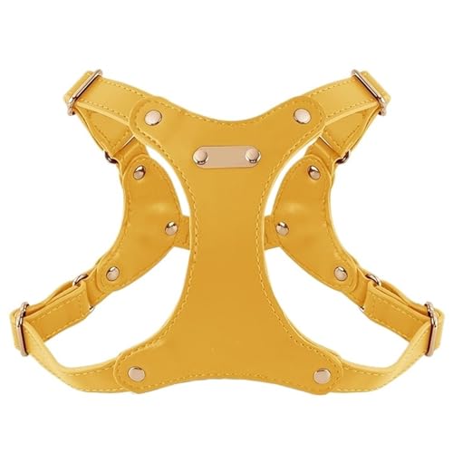 Verstellbares Hundegeschirr Und Leine Aus Weichem Leder for Kleine Und Mittelgroße Hunde. Bequemer Brustgurt for Sicheres Spazierengehen.(Yellow Chest Strap,M) von Ouxk