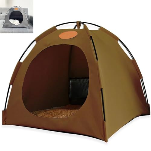 Katzen Kühlzelt, Kühlzelt Katze, Portable Pet Tent, Breathable, Washable Dog Tent for Indoor and Outdoor (Kaffee, M 40 * 40 * 37cm) von Oveallgo