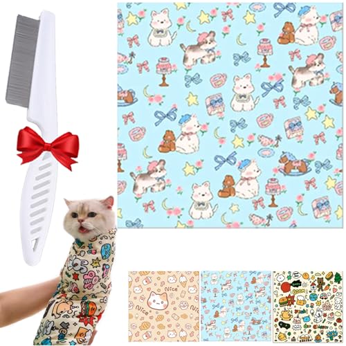 Oveallgo Adhesive Cat Wrap, Cat Wrapping Cloth for Nail Trimming, Self-Adherent Anti-Scratch Swaddle Restraint Bag for Anti-Scratch, Anti-Escape (Blue Puppy, XLarge: 70 * 70 cm/XL(Within 8 kg)) von Oveallgo