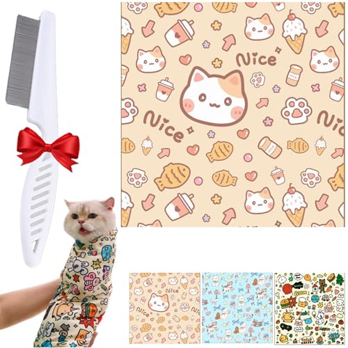 Oveallgo Adhesive Cat Wrap, Cat Wrapping Cloth for Nail Trimming, Self-Adherent Anti-Scratch Swaddle Restraint Bag for Anti-Scratch, Anti-Escape (Orange cat, Medium: 45 * 45 cm/M (Within 2 kg)) von Oveallgo