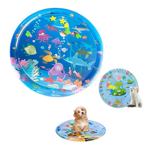 Oveallgo Hunde Spiel Und KüHl Wassermatte, Wasser Sensory Spielmatte FüR Katzen, 65/85/100/105 cm, Runde, Verdickte Sensory-Wasser-Spielmatte FüR Das Spielen Mit Haustieren (100cmA) von Oveallgo