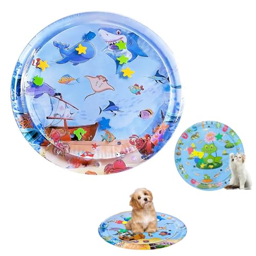 Oveallgo Hunde Spiel Und KüHl Wassermatte, Wasser Sensory Spielmatte FüR Katzen, 65/85/100/105 cm, Runde, Verdickte Sensory-Wasser-Spielmatte FüR Das Spielen Mit Haustieren (100cmB) von Oveallgo