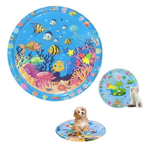 Oveallgo Hunde Spiel Und KüHl Wassermatte, Wasser Sensory Spielmatte FüR Katzen, 65/85/100/105 cm, Runde, Verdickte Sensory-Wasser-Spielmatte FüR Das Spielen Mit Haustieren (100cmD) von Oveallgo