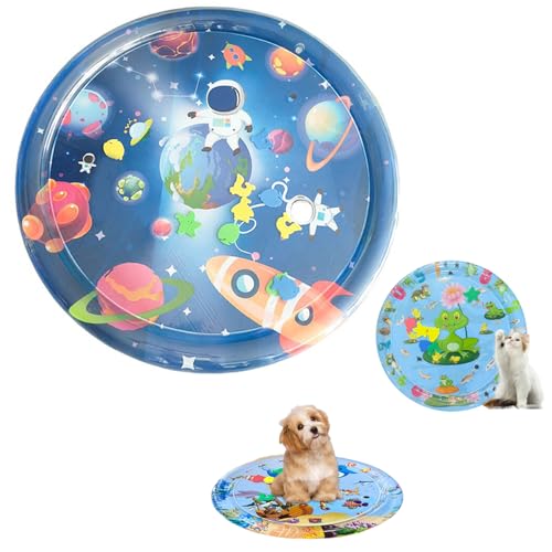 Oveallgo Hunde Spiel Und KüHl Wassermatte, Wasser Sensory Spielmatte FüR Katzen, 65/85/100/105 cm, Runde, Verdickte Sensory-Wasser-Spielmatte FüR Das Spielen Mit Haustieren (100cmE) von Oveallgo