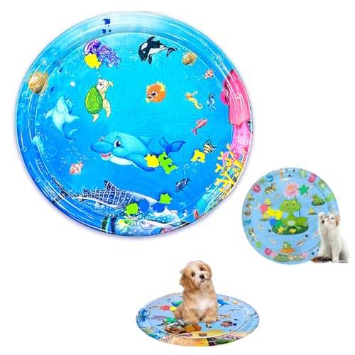 Oveallgo Hunde Spiel Und KüHl Wassermatte, Wasser Sensory Spielmatte FüR Katzen, 65/85/100/105 cm, Runde, Verdickte Sensory-Wasser-Spielmatte FüR Das Spielen Mit Haustieren (100cmF) von Oveallgo