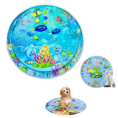 Oveallgo Hunde Spiel Und KüHl Wassermatte, Wasser Sensory Spielmatte FüR Katzen, 65/85/100/105 cm, Runde, Verdickte Sensory-Wasser-Spielmatte FüR Das Spielen Mit Haustieren (105cmA) von Oveallgo