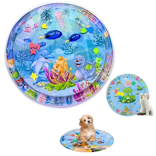 Oveallgo Hunde Spiel Und KüHl Wassermatte, Wasser Sensory Spielmatte FüR Katzen, 65/85/100/105 cm, Runde, Verdickte Sensory-Wasser-Spielmatte FüR Das Spielen Mit Haustieren (105cmB) von Oveallgo