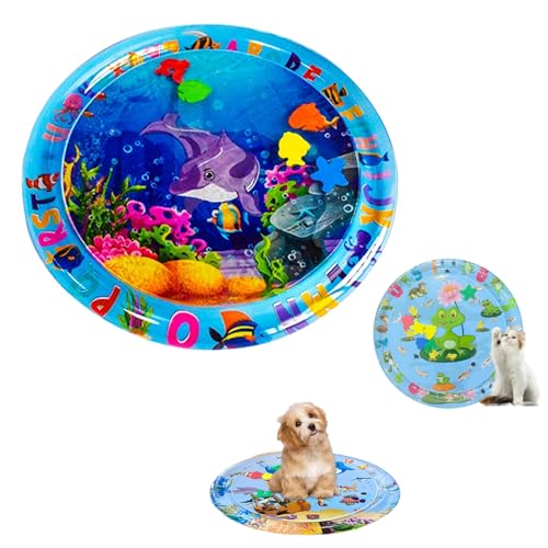 Oveallgo Hunde Spiel Und KüHl Wassermatte, Wasser Sensory Spielmatte FüR Katzen, 65/85/100/105 cm, Runde, Verdickte Sensory-Wasser-Spielmatte FüR Das Spielen Mit Haustieren (65cmA) von Oveallgo