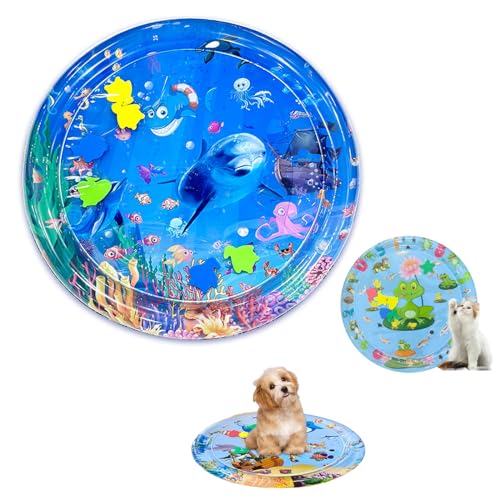 Oveallgo Hunde Spiel Und KüHl Wassermatte, Wasser Sensory Spielmatte FüR Katzen, 65/85/100/105 cm, Runde, Verdickte Sensory-Wasser-Spielmatte FüR Das Spielen Mit Haustieren (65cmD) von Oveallgo