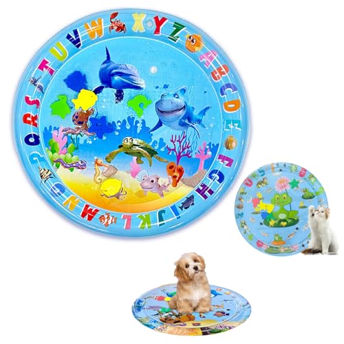 Oveallgo Hunde Spiel Und KüHl Wassermatte, Wasser Sensory Spielmatte FüR Katzen, 65/85/100/105 cm, Runde, Verdickte Sensory-Wasser-Spielmatte FüR Das Spielen Mit Haustieren (65cmE) von Oveallgo