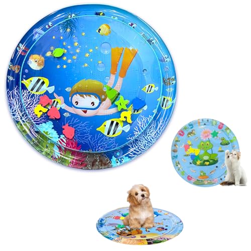 Oveallgo Hunde Spiel Und KüHl Wassermatte, Wasser Sensory Spielmatte FüR Katzen, 65/85/100/105 cm, Runde, Verdickte Sensory-Wasser-Spielmatte FüR Das Spielen Mit Haustieren (85cmA) von Oveallgo