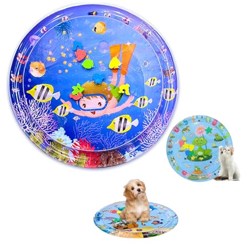 Oveallgo Hunde Spiel Und KüHl Wassermatte, Wasser Sensory Spielmatte FüR Katzen, 65/85/100/105 cm, Runde, Verdickte Sensory-Wasser-Spielmatte FüR Das Spielen Mit Haustieren (85cmB) von Oveallgo