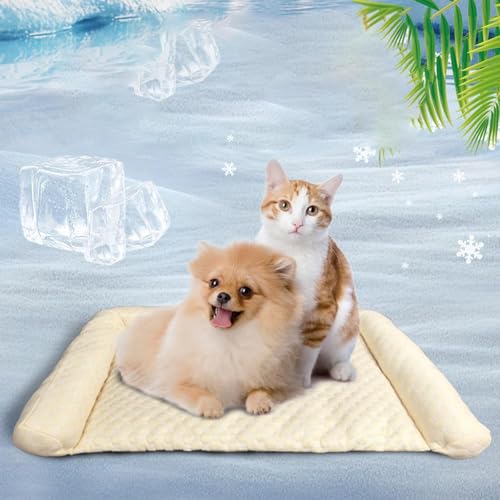 Oveallgo Pelzbarn KüHlendes Sofabett, 50-120cm Heatreliefimcooling Dog Bed, Maschinenwaschbar KüHlendes Hundebett, Hundedecke Sofa Halten Sie Ihr Fellbaby KüHler und Bequemer (Gelb, M(60 * 35) cm) von Oveallgo