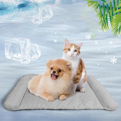 Oveallgo Pelzbarn KüHlendes Sofabett, 50-120cm Heatreliefimcooling Dog Bed, Maschinenwaschbar KüHlendes Hundebett, Hundedecke Sofa Halten Sie Ihr Fellbaby KüHler und Bequemer (Grau-B, L(70 * 45) cm) von Oveallgo