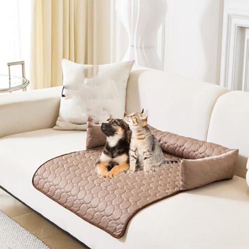 Oveallgo Pelzbarn KüHlendes Sofabett, 50-120cm Heatreliefimcooling Dog Bed, Maschinenwaschbar KüHlendes Hundebett, Hundedecke Sofa Halten Sie Ihr Fellbaby KüHler und Bequemer (Kaffee, M(60 * 35) cm) von Oveallgo