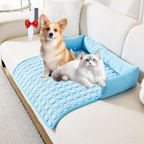 Oveallgo Pelzbarn Kühlendes Sofabett, Pelzbarn Kühlendes Sofabett Hundebett Cooling Bed, Pelsbarn Heatrelief Cooling Dog Bed (Blue, 90 * 90cm) von Oveallgo