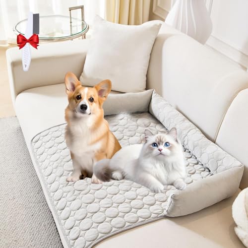 Oveallgo Pelzbarn Kühlendes Sofabett, Pelzbarn Kühlendes Sofabett Hundebett Cooling Bed, Pelsbarn Heatrelief Cooling Dog Bed (Hellgrau, 70 * 70cm) von Oveallgo