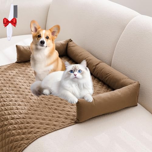 Oveallgo Pelzbarn Kühlendes Sofabett, Pelzbarn Kühlendes Sofabett Hundebett Cooling Bed, Pelsbarn Heatrelief Cooling Dog Bed (Khaki, 90 * 135cm) von Oveallgo