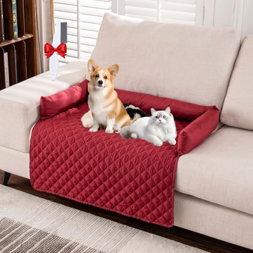 Oveallgo Pelzbarn Kühlendes Sofabett, Pelzbarn Kühlendes Sofabett Hundebett Cooling Bed, Pelsbarn Heatrelief Cooling Dog Bed (Rot, 90 * 90cm) von Oveallgo