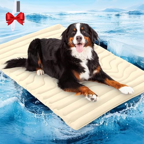 Oveallgo Pfotenchill Kühlmatte, Pfotenchill- Die Innovative Kühlmatte Für Hunde, Kühlmatte Hund Selbstkühlend, Reversibel, Maschinenwaschbar Kühlbett Hund (Hellgelb, M 91 * 58cm) von Oveallgo