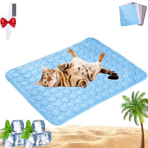 Oveallgo Pfotenfrost Matte, Pfotenfrost Matte Für Katzen Hunde, Washable Dog Cushion for Summer, Pet Cooling Mat for Für Zuhause, Auto Und Garten (Blau, L: 70 * 55CM) von Oveallgo