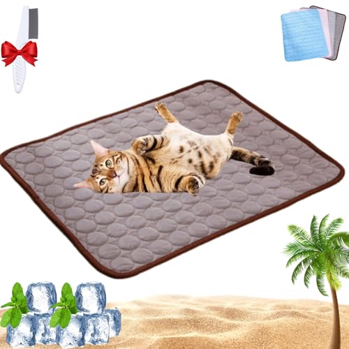 Oveallgo Pfotenfrost Matte, Pfotenfrost Matte Für Katzen Hunde, Washable Dog Cushion for Summer, Pet Cooling Mat for Für Zuhause, Auto Und Garten (Braun, XS: 40 * 30CM) von Oveallgo