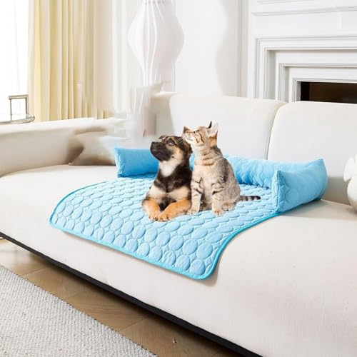 Pelzbarn KüHlendes Sofabett, 50-120cm Heatreliefimcooling Dog Bed, Maschinenwaschbar KüHlendes Hundebett, Hundedecke Sofa Halten Sie Ihr Fellbaby KüHler und Bequemer (Blau-A, XXL(100*60)cm) von Oveallgo