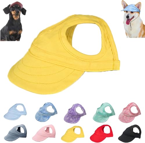 Sonnenhut Hund, Hunde Cappy, Baseballmütze Für Haustiere, Verstellbarer Sonnenhut, Modische Hundemütze Mit Ohrlöchern, Geeignet Für Reisen, Sport, Für Alle Hunderassen (Gelb, M) von Oveallgo