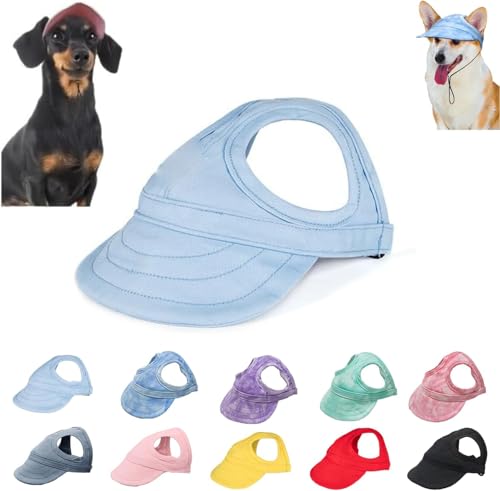 Sonnenhut Hund, Hunde Cappy, Baseballmütze Für Haustiere, Verstellbarer Sonnenhut, Modische Hundemütze Mit Ohrlöchern, Geeignet Für Reisen, Sport, Für Alle Hunderassen (Hellblau, M) von Oveallgo