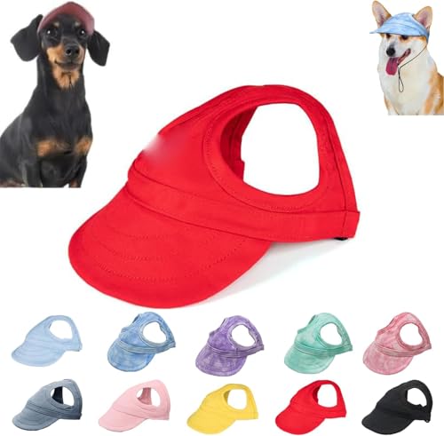 Sonnenhut Hund, Hunde Cappy, Baseballmütze Für Haustiere, Verstellbarer Sonnenhut, Modische Hundemütze Mit Ohrlöchern, Geeignet Für Reisen, Sport, Für Alle Hunderassen (Rot, S) von Oveallgo
