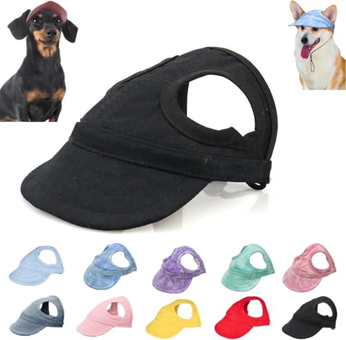 Sonnenhut Hund, Hunde Cappy, Baseballmütze Für Haustiere, Verstellbarer Sonnenhut, Modische Hundemütze Mit Ohrlöchern, Geeignet Für Reisen, Sport, Für Alle Hunderassen (Schwarz, M) von Oveallgo