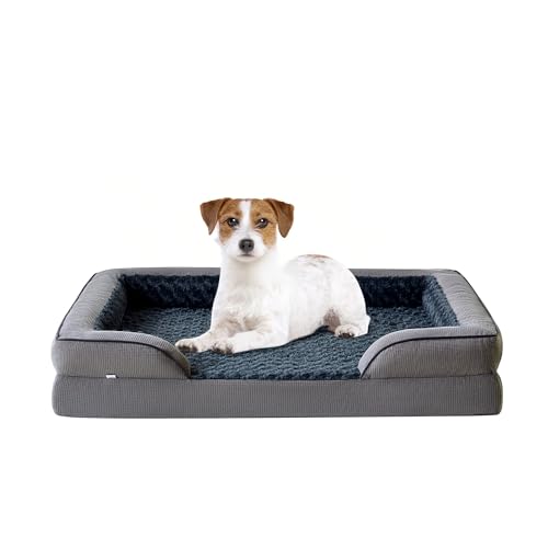 Oveppy Orthopädisches Hundebett für mittelgroße Hunde, Memory-Schaum, waschbar, 71 x 58 x 17 cm, geeignet für französische Bulldogge, Beagle, Corgi, Sheltie von Oveppy