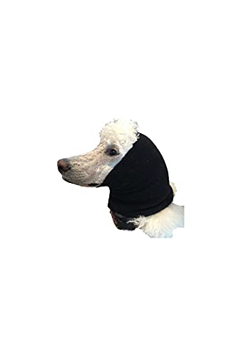 Pet Hoodz für Hunde, Angstzustände, Fellpflege, Ohrenschützer, beruhigende Kapuze, Ohrenkompression, Haustier-Kapuzenpullover, Hunde-Ohrwickel, Schwarz von Over The Moon Pet Products