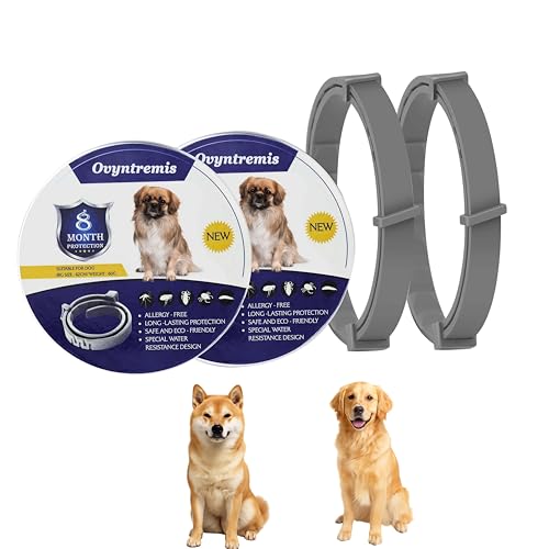 Hundehalsband (2 Stück), natürliche ätherische Öle, wasserdicht & verstellbar, Schutz für Hunde ab 7 Wochen, 16 Monate von Ovyntremis
