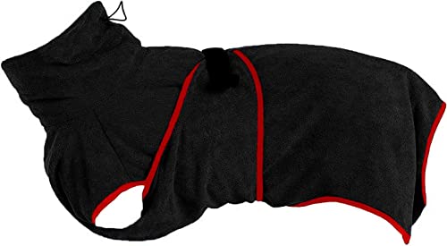 OWBB Hundebadetuch extra saugfahig, Hund Bademantel, Katze schnell trocknendes Badetuch, Haustier Mantel mit verstellbaren Trägern (Schwarz/XS) von Owbb