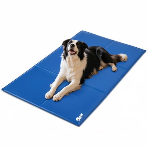 Ownpets 110x70CM große Kühlmatte für Hunde/Katzen, Kühlkissen, Kühl Hundedecke, Ungiftiges Kaltgelpad, Selbstkühlende Matte, XL, Blau von Ownpets