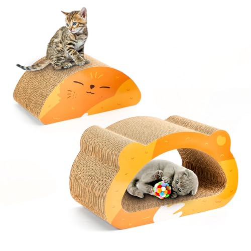 Ownpets 2-in-1 Katzenkratzbrett, Ruhesessel im niedlichen Kätzchendesign, speziell für Katzenbabies,Katzenkratzpads für Wohnungskatzendie,Abmessungen sind (40×19×22cm) und (30×19×13cm) von Ownpets