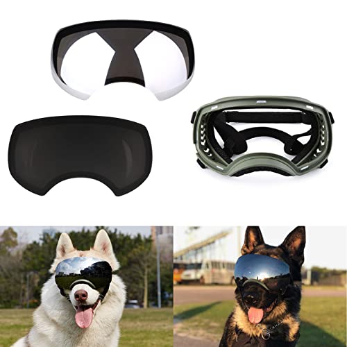 Ownpets Anti-UV Hundebrille, Sonnenbrille, magnetische Linse Design, Hund Fliegerbrille für mittlere und große Hunde, Winddicht, Verstellbar, Grün Rahmen+ 2 Linsen von Ownpets