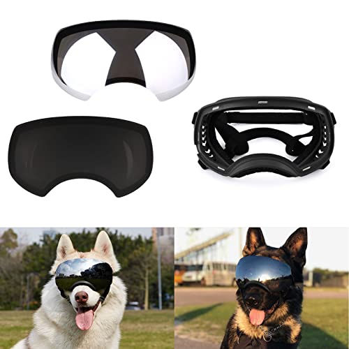 Ownpets Anti-UV Hundebrille, Sonnenbrille, magnetische Linse Design, Hund Fliegerbrille für mittlere und große Hunde, Winddicht, verstellbar, Schwarz Rahmen + 2 Linsen von Ownpets