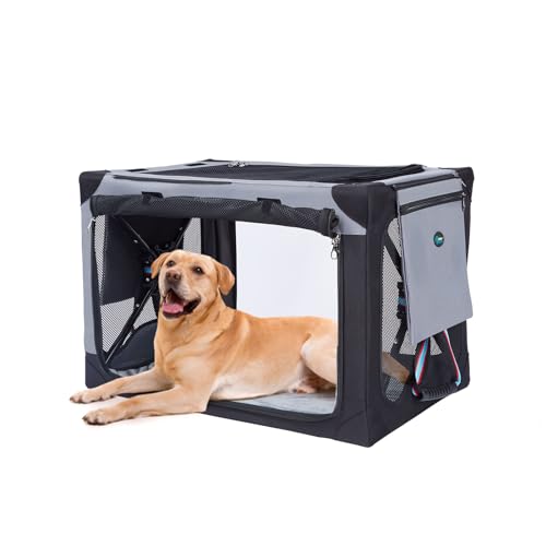 Ownpets Faltbare Hundebox, Hundetransportbox mit wasserdichtem, weichem Stoff, aufsteckbare Aufbewahrungstasche (M) von Ownpets