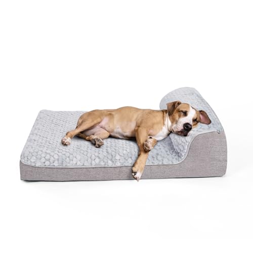 Ownpets Hundebett Sofabett mittelgroß, stützendes Schaumstoffbett für Haustiere mit abnehmbarem, waschbarem Bezug, Innenfutter und rutschfestem Boden, 36”x27”x6” grau von Ownpets