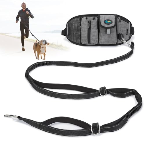 Ownpets Joggingleine für Hunde mit reflektierenden Sicherheitsstreifen, praktische Taschen, ideal für Spaziergänge, Jogging, Wanderungen, Hundetraining von Ownpets