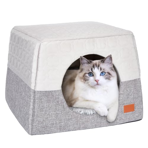 Ownpets Katzenbett für Wohnungskatzen, 3 in 1 Faltbares Großes Katzenhöhlenbett Katzenhäuser mit Abnehmbarem Waschbarem Kissen, Weiches und Selbstwärmendes Katzenzelt, 48 * 48 * 35cm Ownpets Katzenbett für Wohnungskatzen, 3 in 1 Faltbares Großes Katzenhöhlenbett Katzenhäuser mit Abnehmbarem Waschbarem Kissen, Weiches und Selbstwärmendes Katzenzelt, 48 * 48 * 35cm von Ownpets