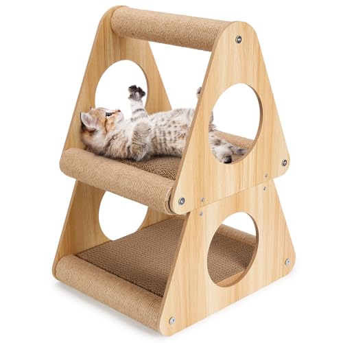 Ownpets Katzenkratzbrett, 54cm Katzenkratzbaum Haus, Multifunktionaler Katzenkratzer, Katzenspielzeug für Kätzchen, Doppellagiges Katzenhaus, stabil, umweltfreundlich, perfekt zum Kratzen und Ausruhen von Ownpets