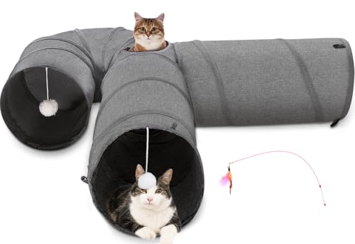 Ownpets Katzentunnel, 30cm Durchmesser, größerer Haustiertunnel Tube mit Plüschball & Federspielzeug, U-förmiger Katzenspieltunnel für große Katze, Welpen und Kaninchen von Ownpets