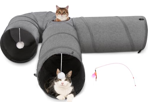 Ownpets Katzentunnel, 30cm Durchmesser, Katzentunnel groß, größerer Haustiertunnel Tube mit Plüschball & Federspielzeug, U-förmiger Katzenspieltunnel für große Katze, Welpen und Kaninchen von Ownpets