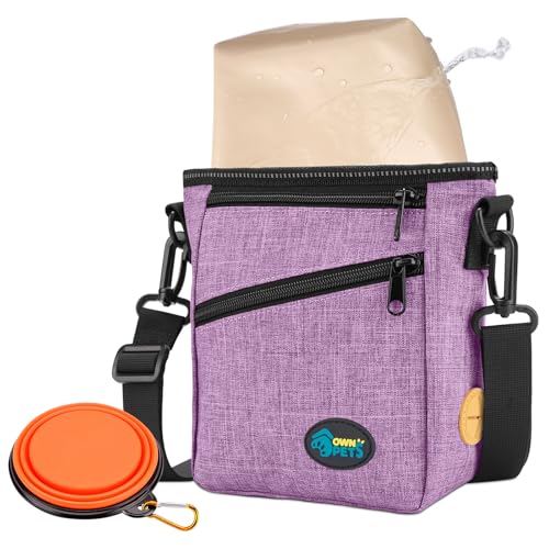 Ownpets Leckerlibeutel für Hunde Futterbeutel Hund 4 in 1 Wasserdicht mit Kotbeutel Spender Leckerlibeutel Leckerlitasche für Hundetraining, mit Faltbarer Wasserschale,Lila von Ownpets