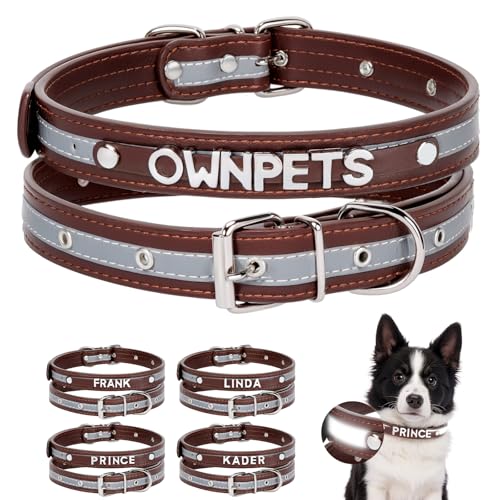 Ownpets Hundehalsband, Hunde Halsband mit Metallschnalle, L, Haustier Halsbänder für Große Hunde, Verstellbare und Reflektierend für das Training, Braun, Name DIY Ownpets Hundehalsband, Hunde Halsband mit Metallschnalle, L, Haustier Halsbänder für Große Hunde, Verstellbare und Reflektierend für das Training, Braun, Name DIY von Ownpets